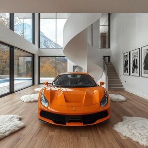 HANDCRAFTED digital art print Ferrari in Bold Orange in a home decor space NWT